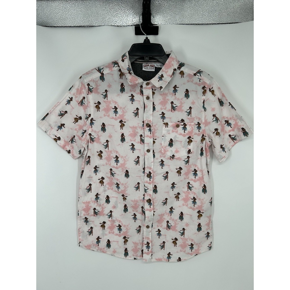 Ron Jon Surf Shop All Over Print AOP Hawaiian Beach Short Sleeve Button Up Small
